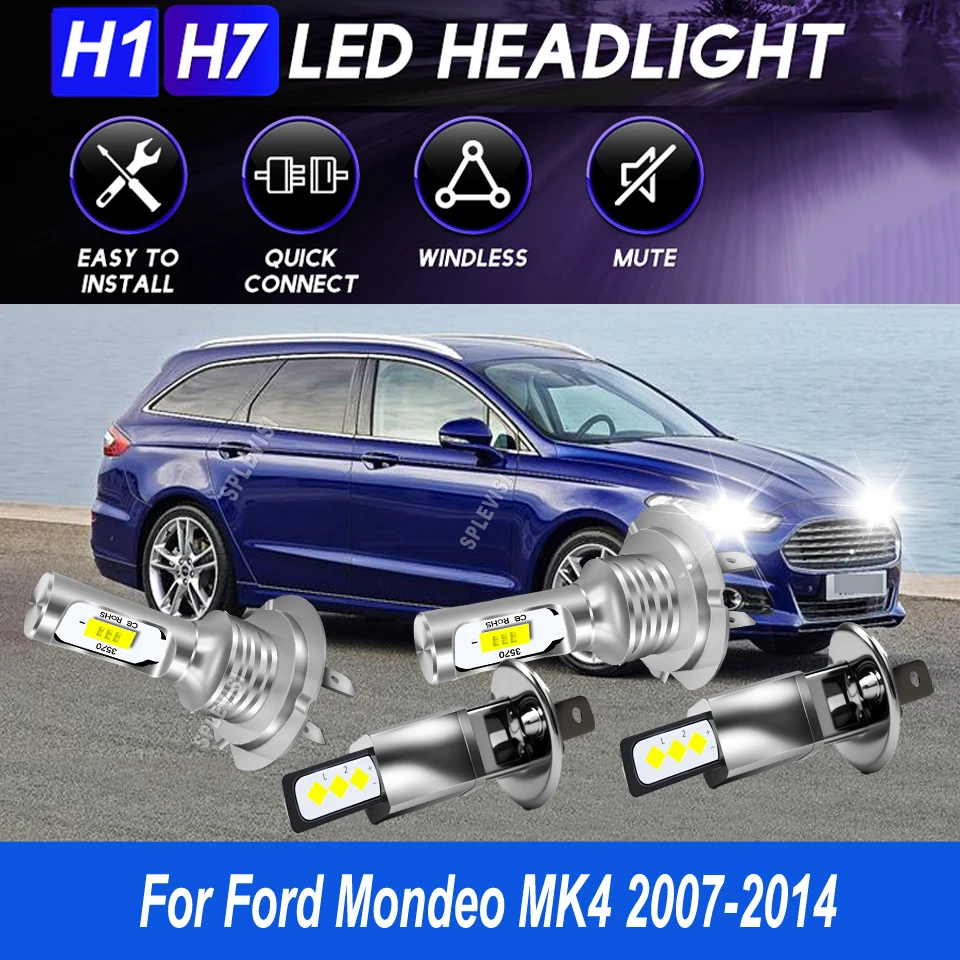 

H1 H7 Main Dipped Beam Headlight LED Lights Halogen Replacement Bulb For Ford Mondeo MK4 2007 2008 2009 2010 2011 2012 2013 2014