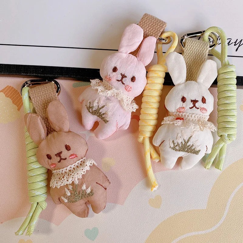 Cute Fabric Rabbit Doll Keyrings With Random Lanyard Funny Animal Doll Series Keychain Bag Pendant Kawaii Car Keys Accessories