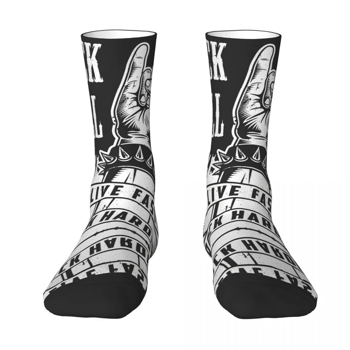 Skull Rock Roll Roll Live Fast Rock Harder Men Women Happy Socks Windproof Novelty Spring Summer Autumn Winter Stockings Gift