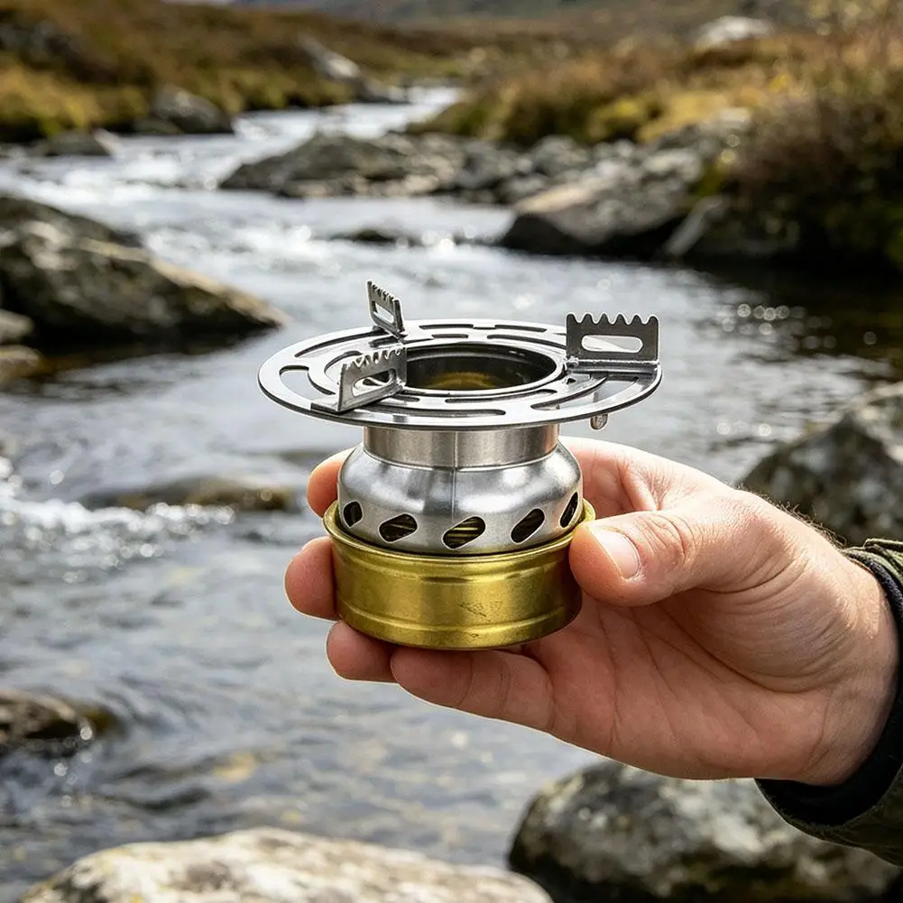 Outdoor Portable Stainless Alcohol Stove Set Aluminum Burner with Foldable Handles For Camping Hiking Backpacking Survival view 2