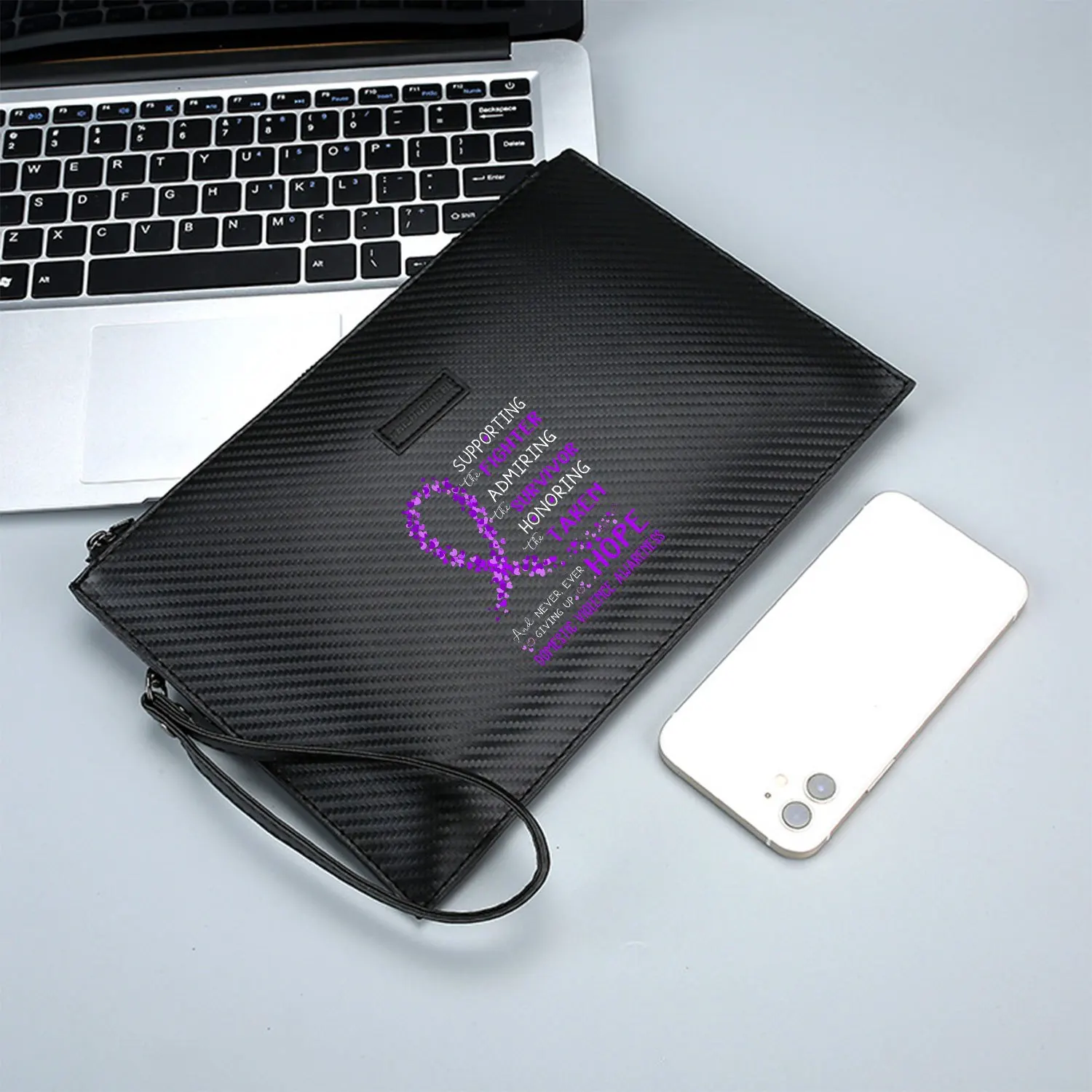 Cuori, nastro, parole, violenza domestica Speranza Elegante borsa da uomo in PU stampato Alla moda e pratica per il trasporto quotidiano