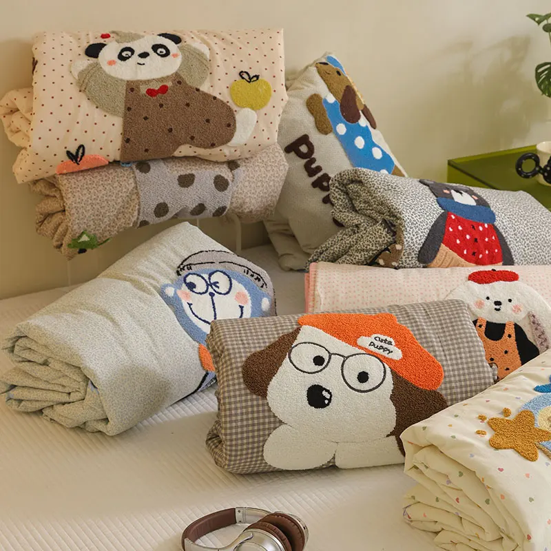 

Class a Pure Cotton Single Layer Towel Stitch Summer Quilt Ins Cartoon Soy Fiber Air Conditioning Quilt Double Layer Fabric