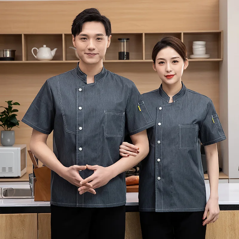 Chef Overalls Breathable Short Sleeve Men's Spring and Summer Hotel Catering Cake Baking Restaurant Kitchen Restaurant Workwear