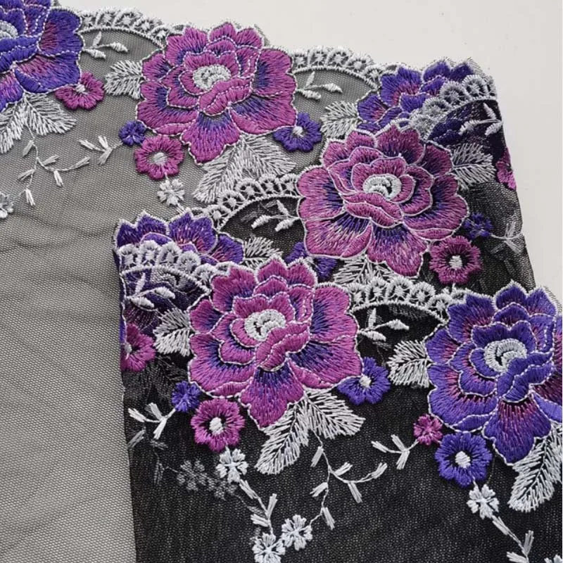 31Yards Purple Floral Embroidery Lace Trim Black For Skirt Hem Clothes Sewing Material DIY Apparel Dress Fabric