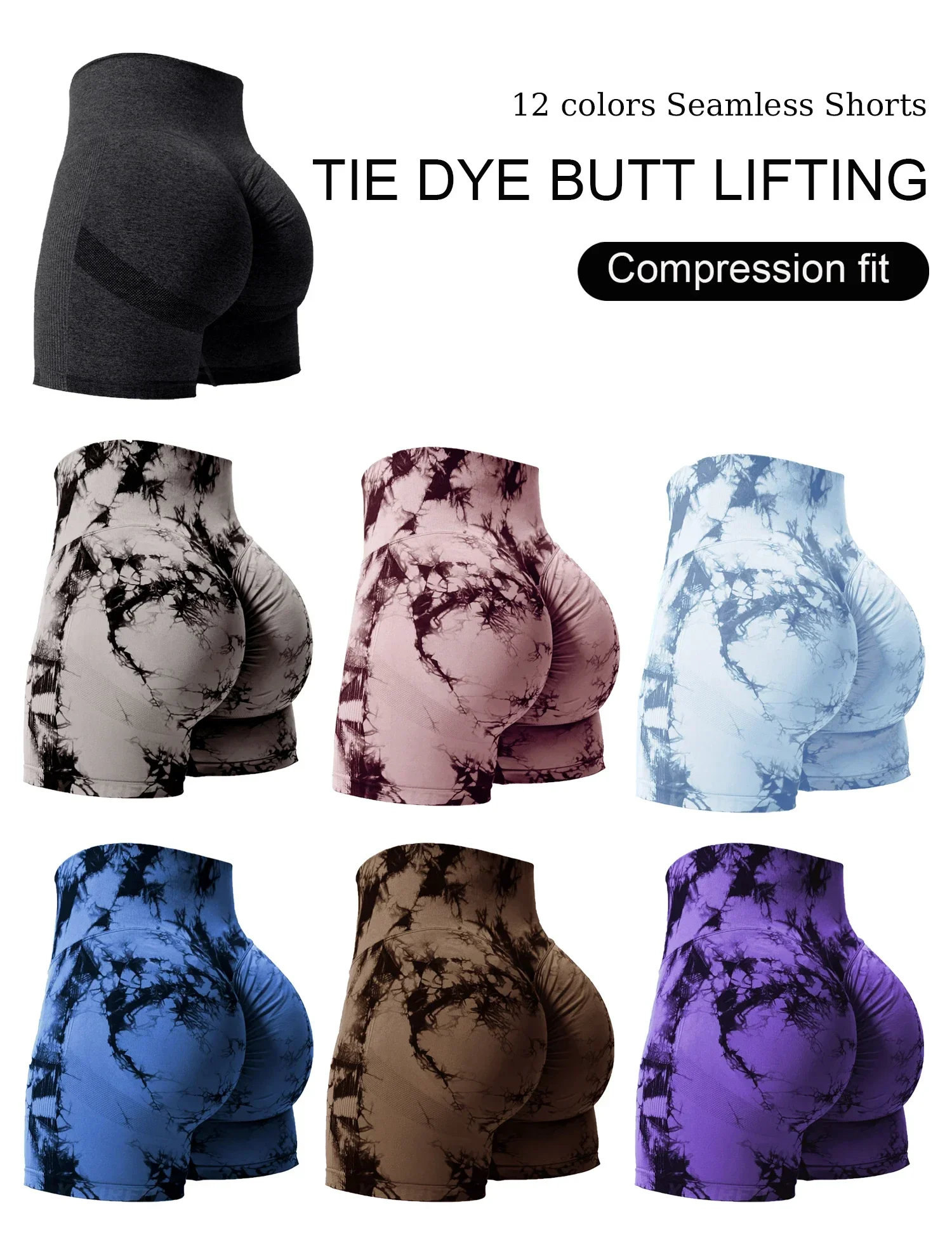 

Butt Lifting Tie Dye Summer Shorts Woman High Waist Stretch Sport Shorts Outdoors Summer Outdoors Shorts Woman