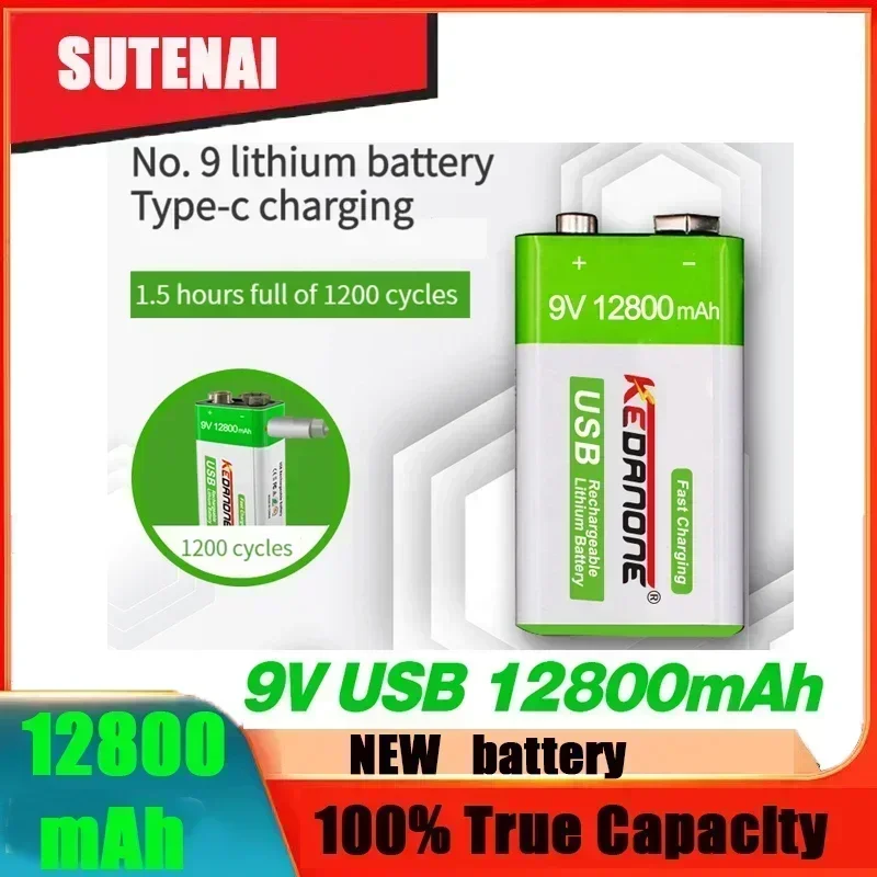 NEW 12800mAh micro USB 9 Volt li-ion Rechargeable Battery 6F22 9V Li ion Lithium Battery for RC Helicopter Model Microphone Toy