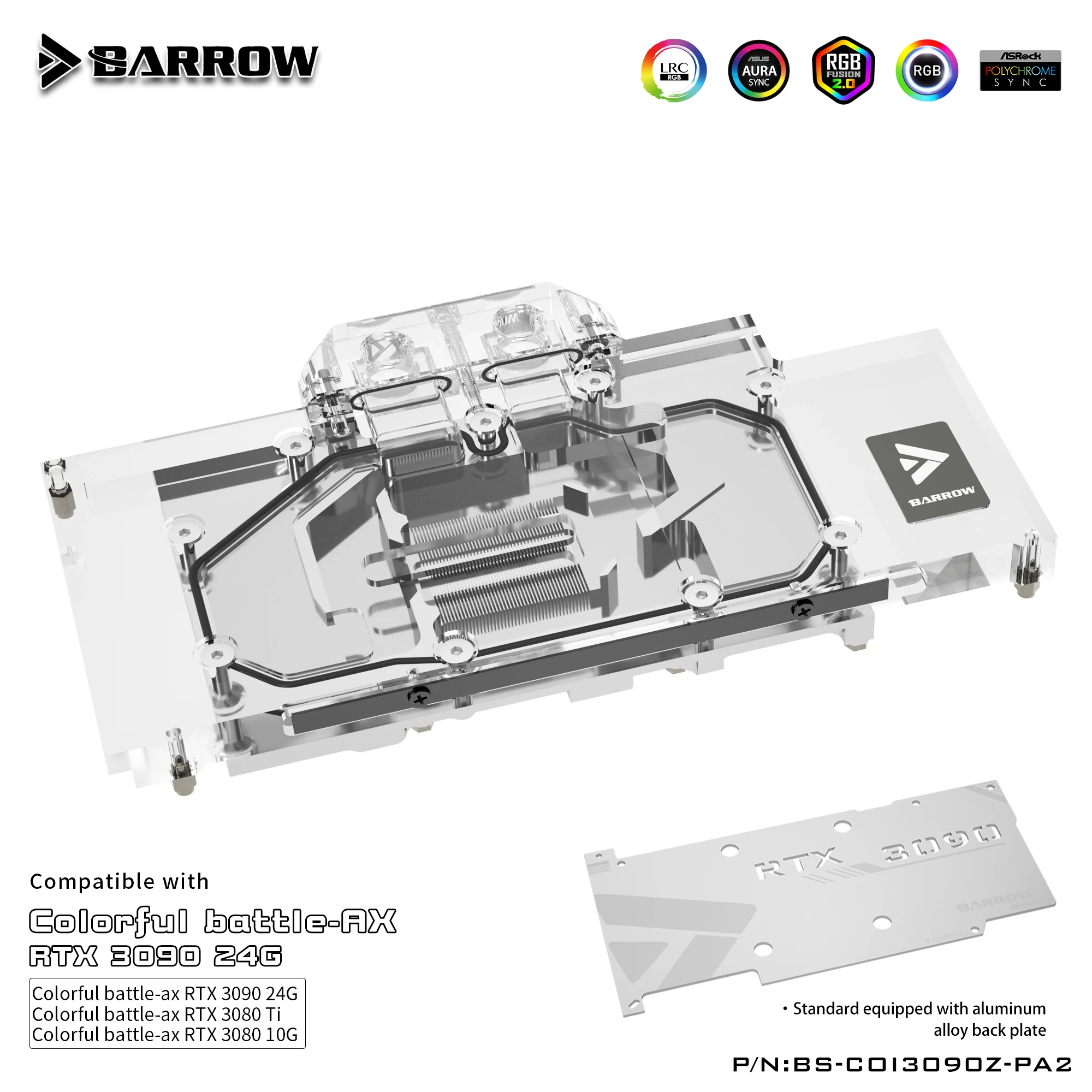 BARROW Water Block use for Colorful BRTTLEAX RTX 3090/3080 TI GPU Card Header Not Compatible Original Back Plate A-RGB cooling