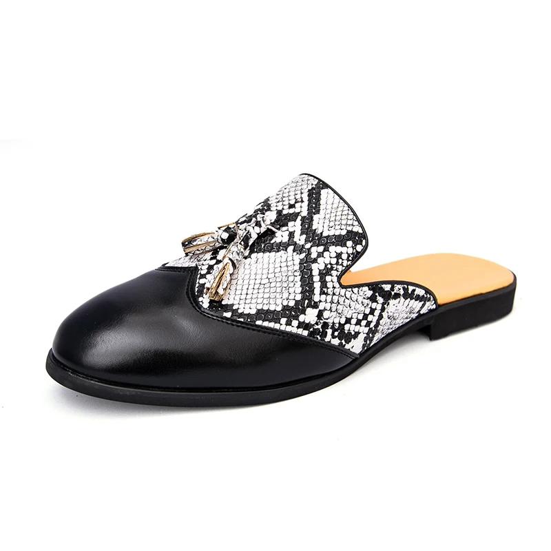 Stylish Personality Men's Muller Shoes Loafers Classic Casual Leather Shoes Comfort Slip-on Slippers Street Style Male Half Drag