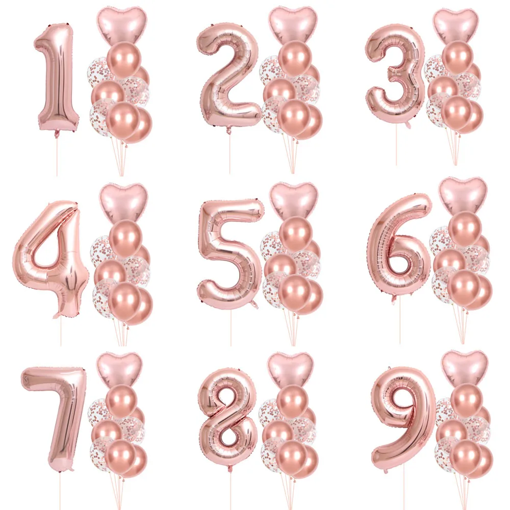 Ensemble de ballons numérotés or rose de 40 pouces (0-9) pour fête d'anniversaire, cérémonie de mariage, décoration de salle de mariage