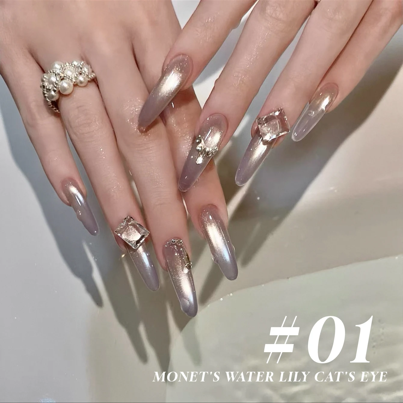 MIANEL 12ML 1 pièces été Monet eau Lily oeil de chat Gel vernis à ongles Satin blanc oeil de chat perle de verre cristal vernis à ongles bleu ongles