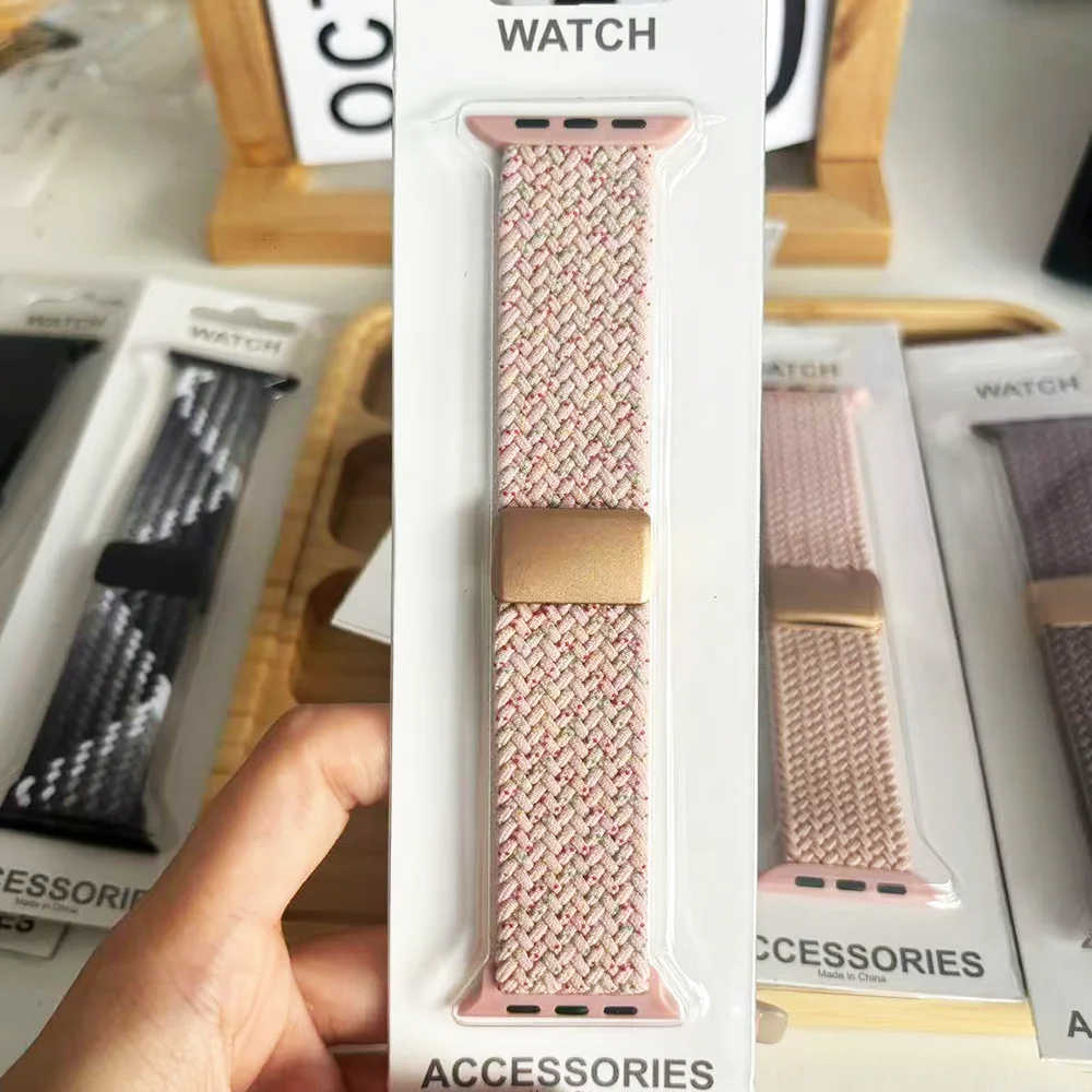Premium Magnetic Buckle Braided Nylon Band For Apple Watch Series 11 10 9 8 7 6 5 SE Ultra Fits 49-38mm Gift Box Packaging