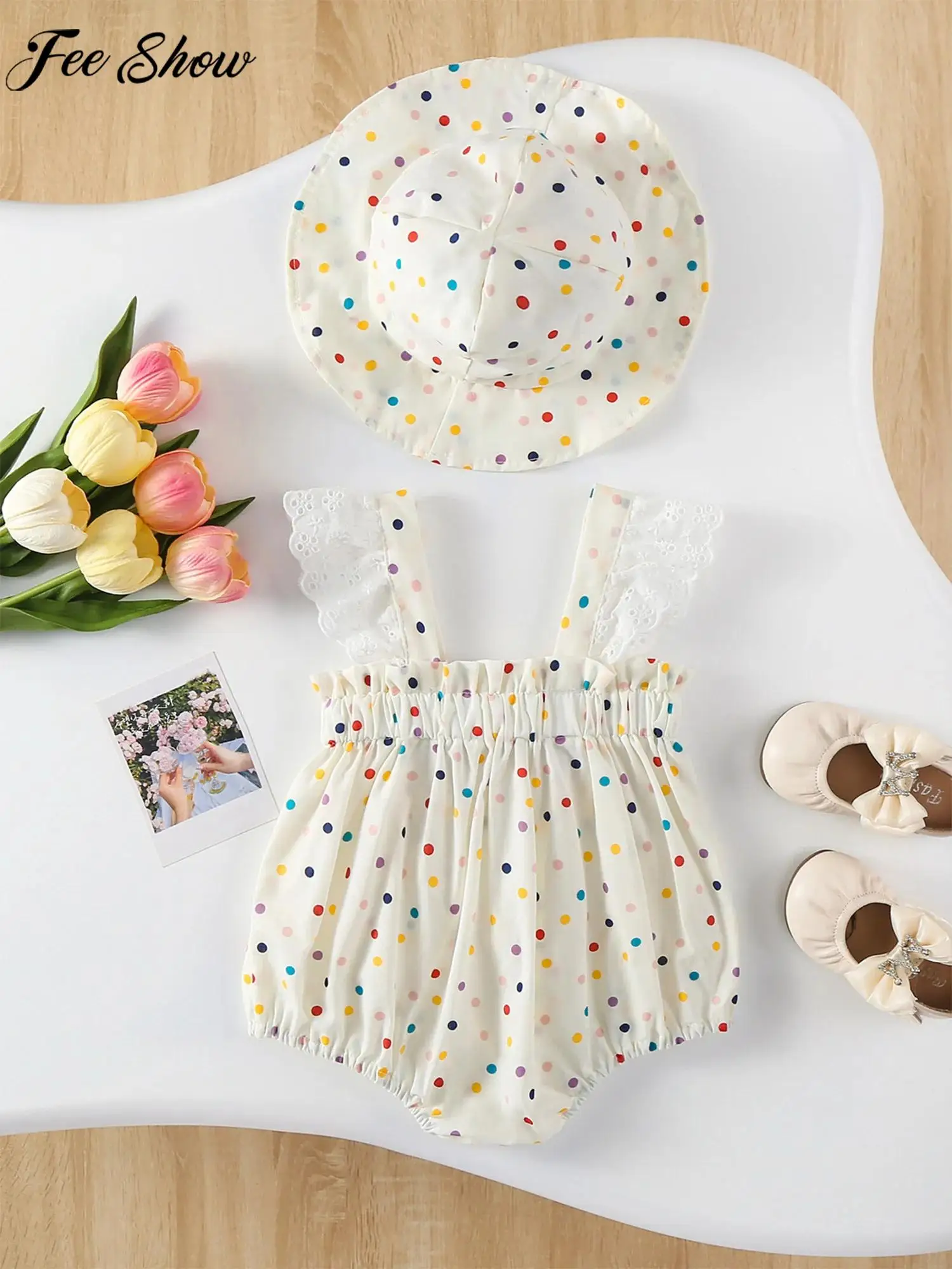 

Baby Girl Sleeveless Cotton Printed Romper with Hat Summer Sweet Cute Outfit for Daily Party Beach Holiday Photography Home Wear