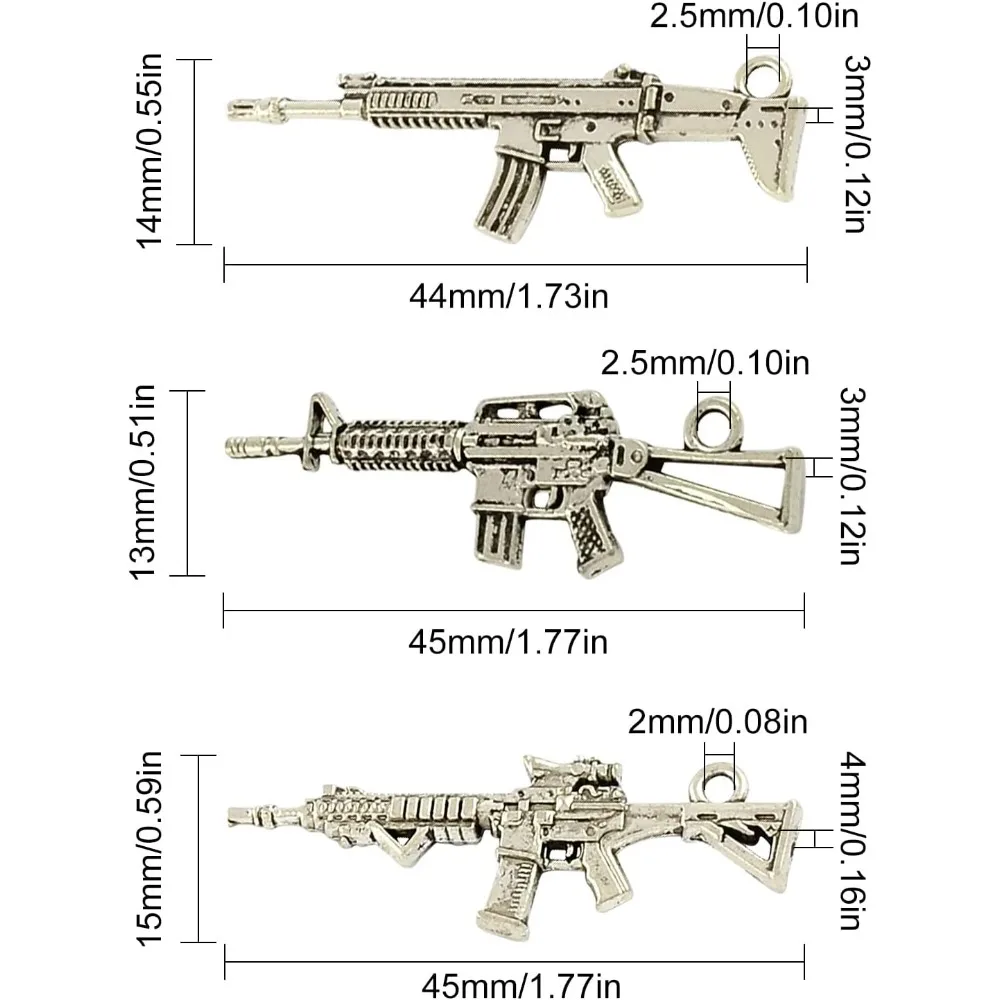 30Pcs 3 Styles Gun Pistol Revolver Rifle Charms Pendants Craft Supplies Bow Arrow Charms Pendant for DIY Bracelet Jewelry