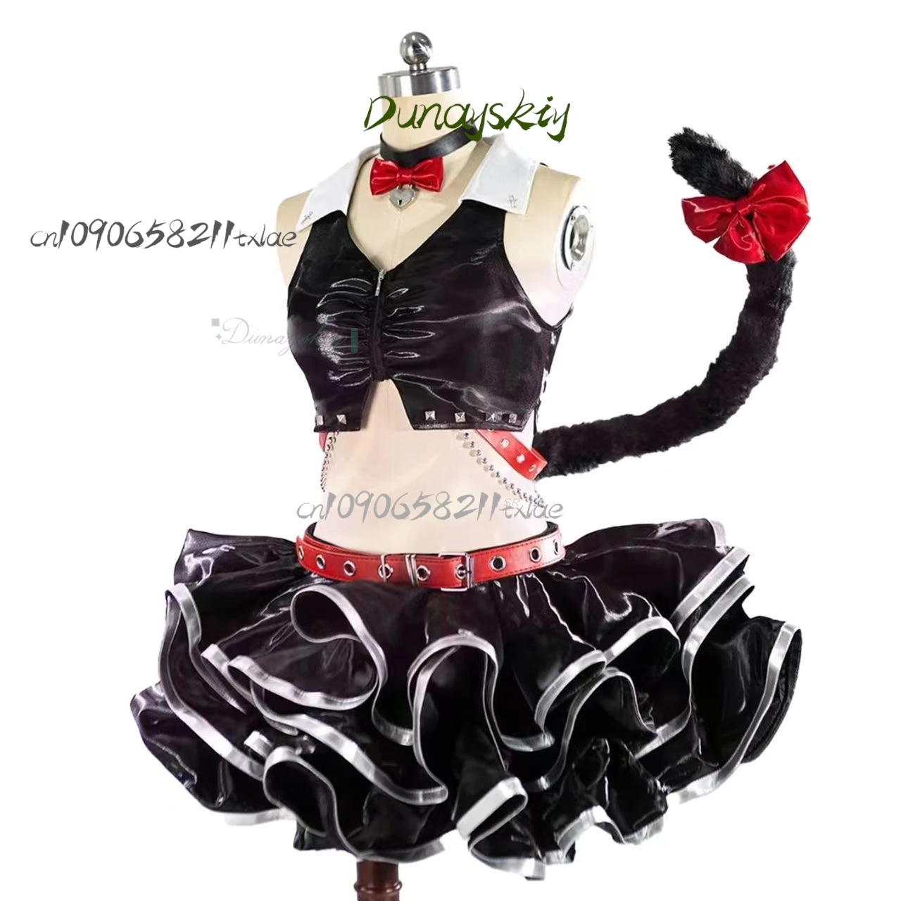 CCCC القط الفرقة تأثيري حلي الأسود آذان القط الذيل تنورة صغيرة المحاصيل الأعلى الملحقات مجموعة كاملة مثير فستان لطيف النساء حفلة الهالوين