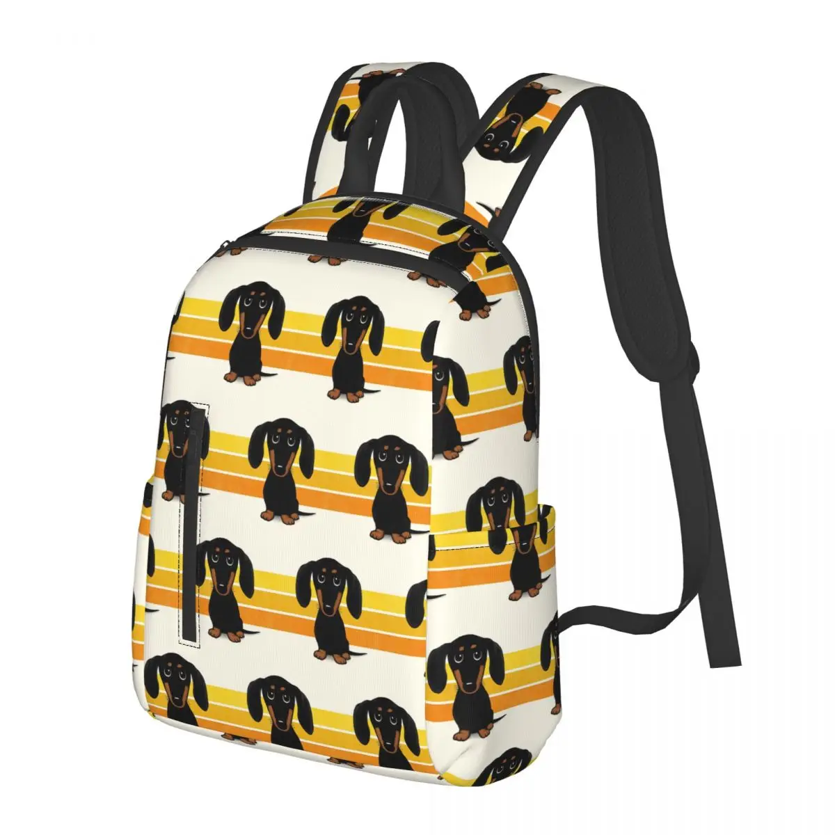 

Cute Black And Tan Smooth Coated Dachshund Cartoon Dog Student Backpack School Bag Hiking Travel Daypack Bookbag Shoulder Bags