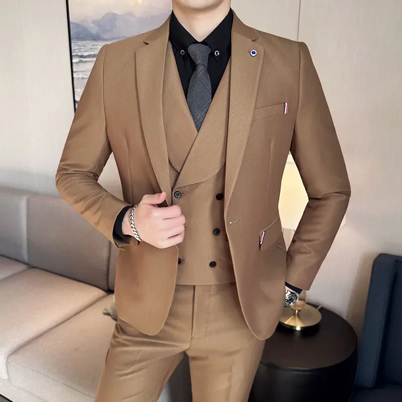 5XL 4XL Fashion New Men Leisure Boutique Business Solid color Suit Vest Pants 3 Pcs Set Casual Dress Blazers Jacket Coat Trosers