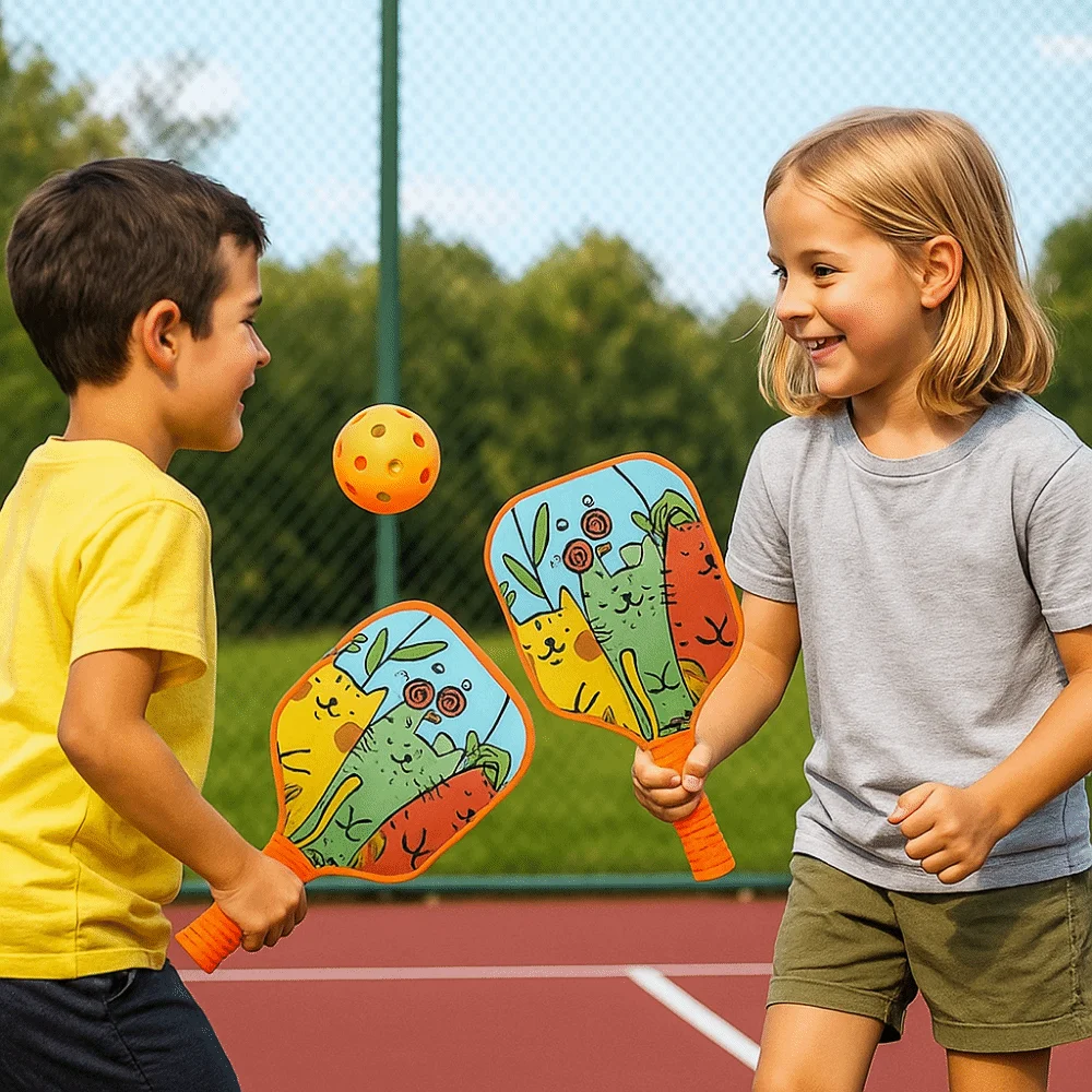 Juego de Pickleball para niños de dibujos animados portátil con bolsa de transporte raquetas de Pickleball para niños juego de juego de Pickleball Universal de 4 bolas