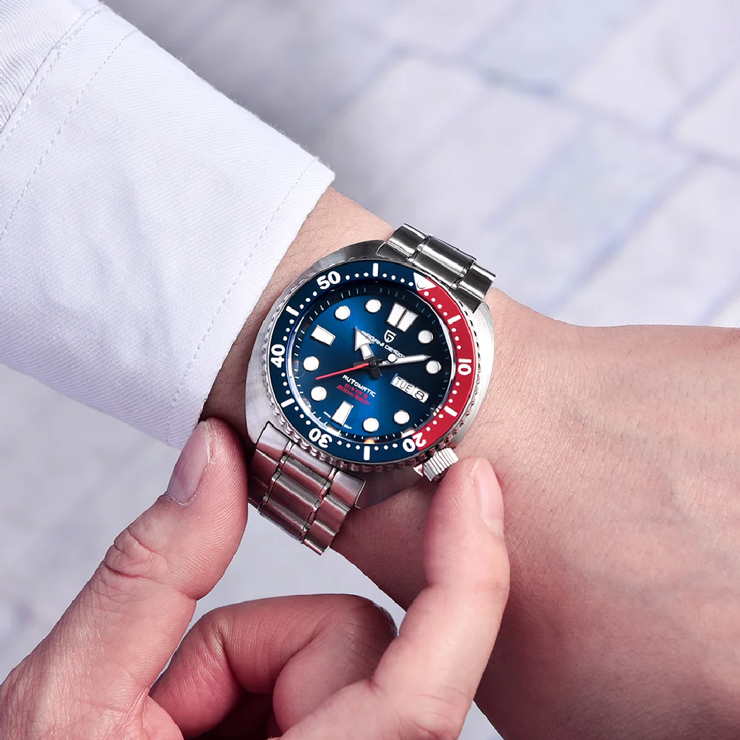 باجاني تصميم التلقائي للرجال ساعات الفولاذ المقاوم للصدأ الميكانيكية ساعة اليد العلامة التجارية الأعلى الياقوت الزجاج غواص ساعة اليد للرجال