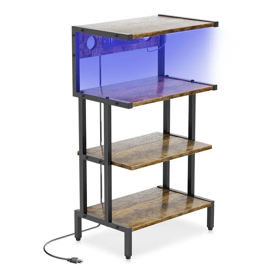 Video Game Console Shelf, Stereo Racks Media Stand with Outlet amp Led Strip Light, 4Tier Gaming Shelf for PS4 PS5 Xbox Games O