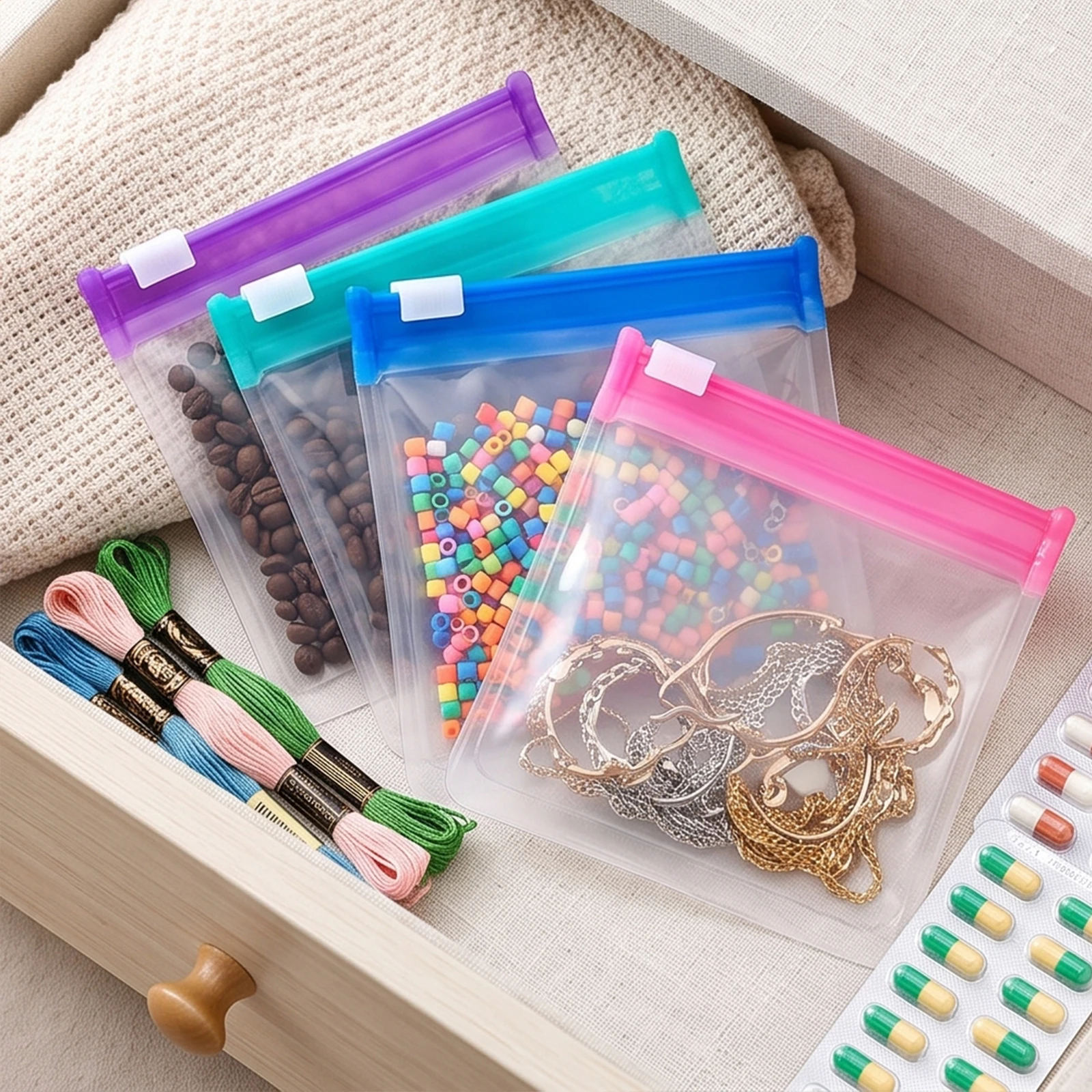 EVA Self Sealing Medicine Bags with Slide Lock Reusable Travel Pills Organizer Pill Pouch Bags for Medicine Or Vitamins