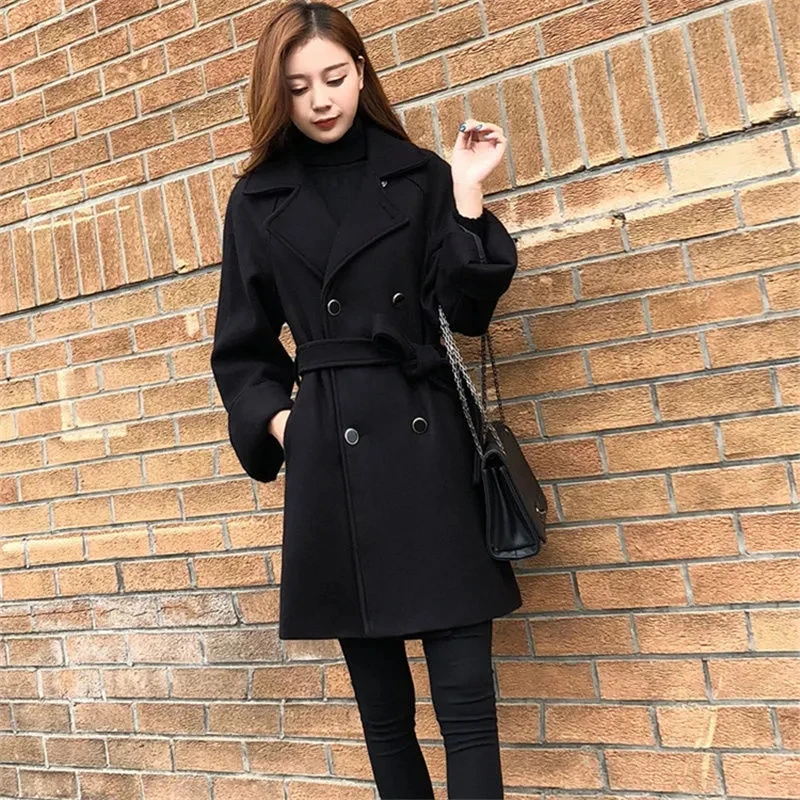 

Woolen Coat Womens 2022 Spring Autumn New Fashion Slim All-match Wool Jacket Women Casual Long Double-breasted Trench Coat