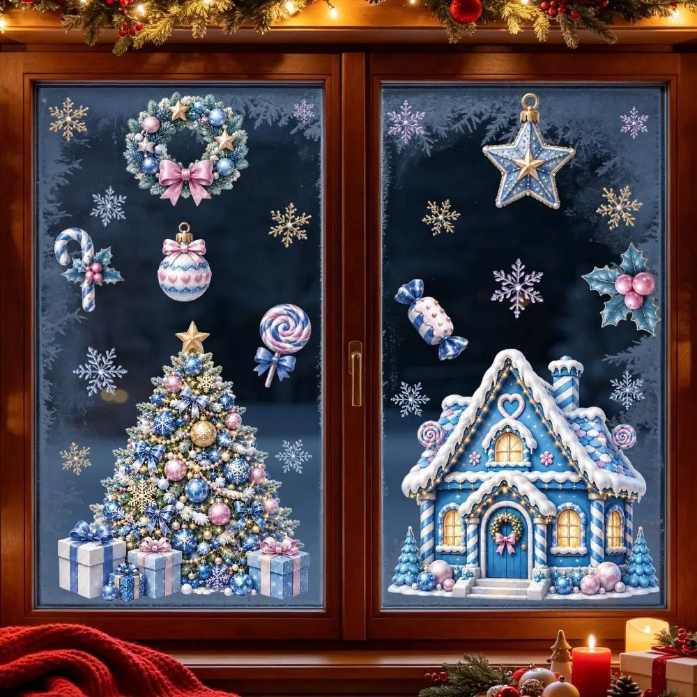 Electrostatic Merry Christmas Window Stickers Multicolor Cartoon Santa Christmas Electrostatic Stickers Waterproof Window Cling