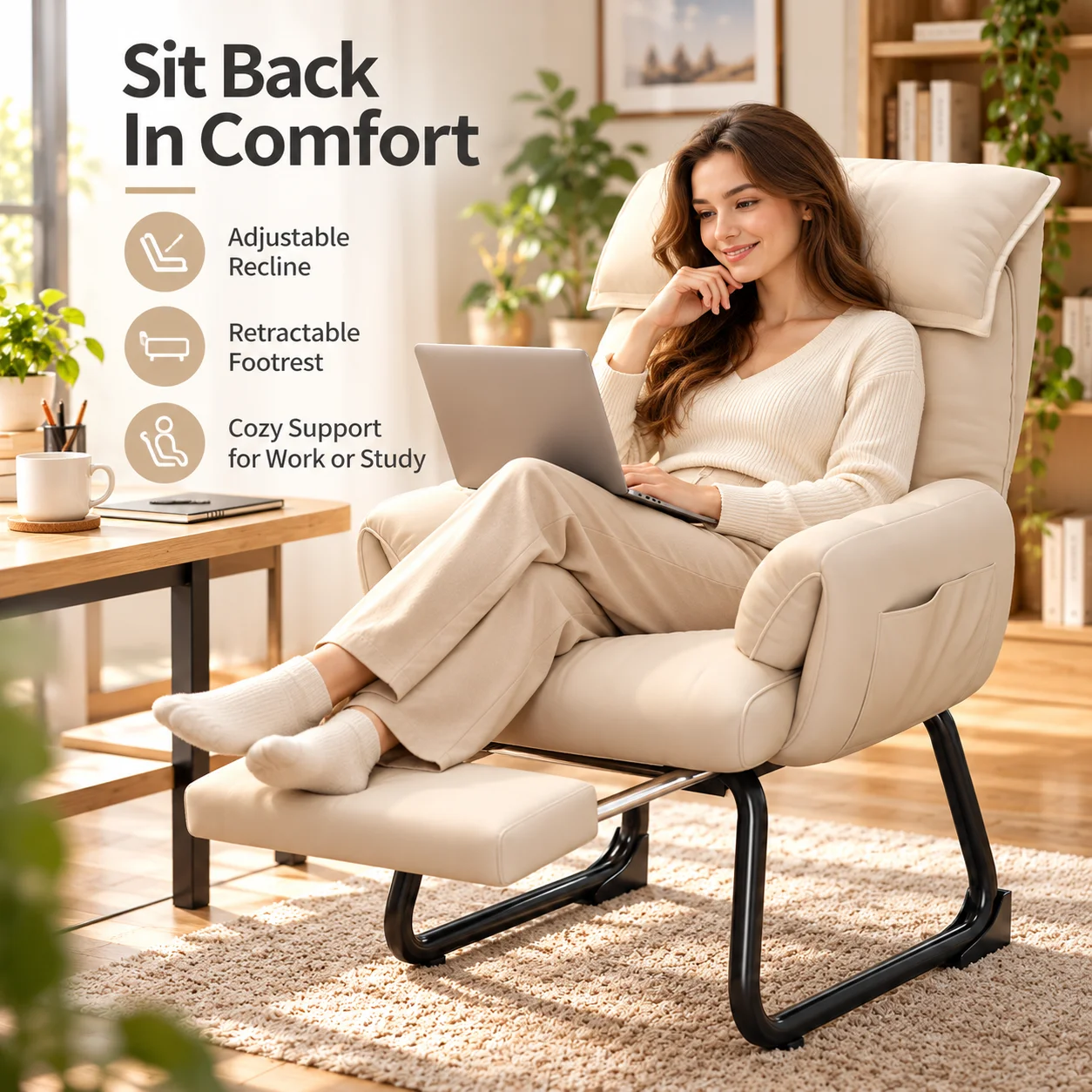 AOLIVIYA Reclining Office Chair With Footrest Ergonomic High Back Computer Desk Gaming Chair Padded Armrests Cantilever Base