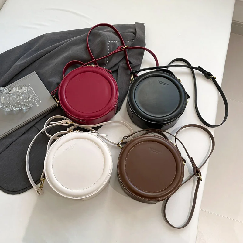 Women Round Tote Bag PU Leather Shoulder Bag Fashion Clutch Purses High Quality Crossbody Bag Female Handbag Daily Commuting Bag
