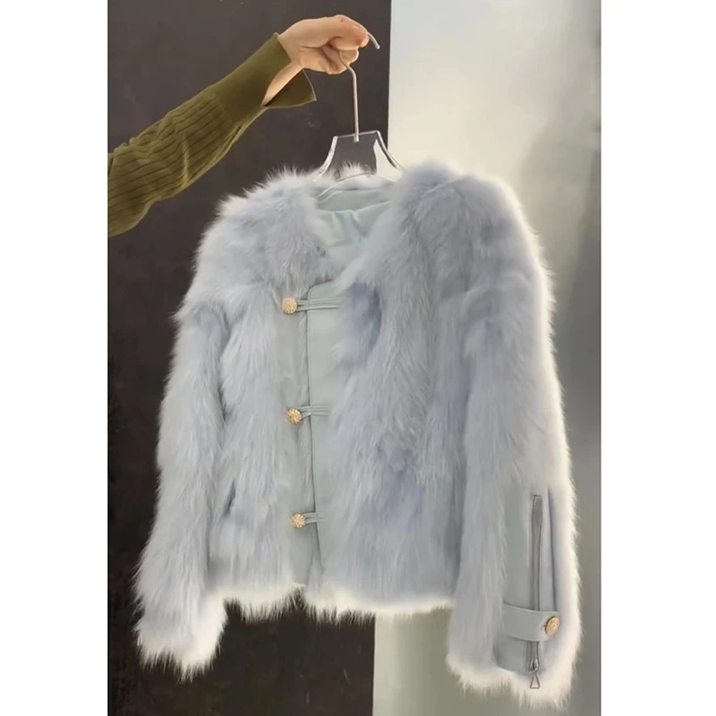 جديد 2025 معطف فرو الثعلب التقليد للنساء معطف فرو غير رسمي على الموضة للنساء شتاء دافئ قصير سترة فرو ملابس خارجية فضفاضة للنساء