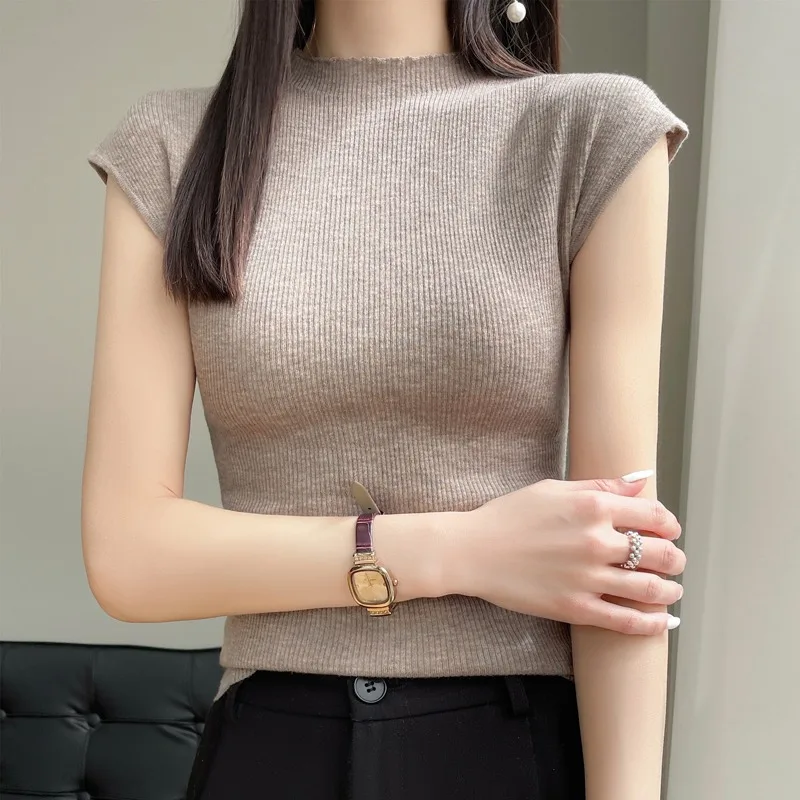 Primavera Estate Nuovo Sle Versatile Colore f Collo alto Dimagrante Donna Allentato Pigro Sle Base irt Abbigliamento interno Top