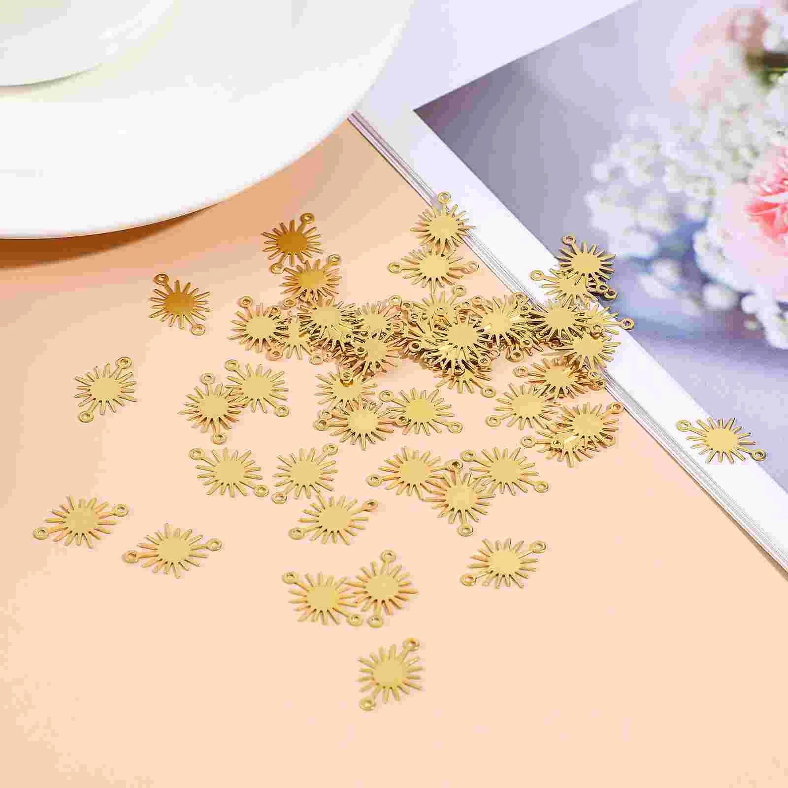 

50 Pcs Sun Flower Pendant Charms for Crafts Shape Jewelry Making Gold Plated Supplies Filled Vintage Pendants