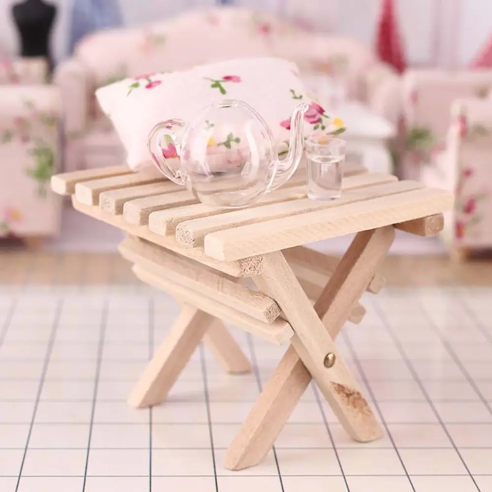 Kinderspiel zeug Blumen regal Fotografie Requisiten Puppenhaus Möbel Holz hocker Miniatur Tee table Puppen Zubehör