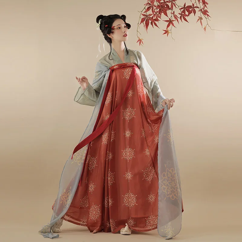 

WATER Hanfu Suit Women's Dresses Ancient Chinese Traditional Style Original Folk Dance Costume Tang Dynasty Chest Summer