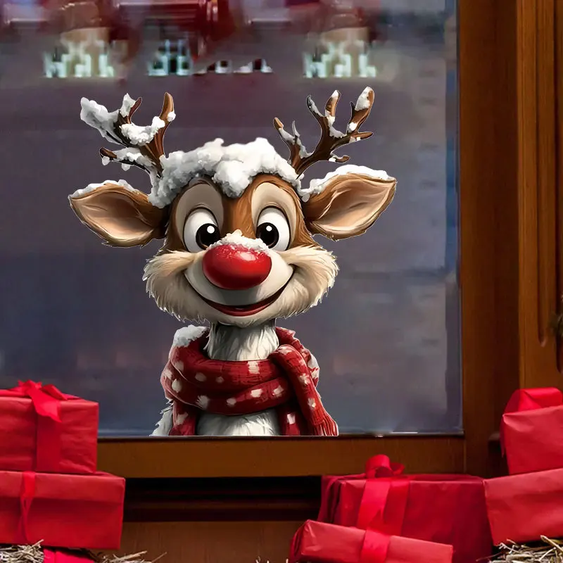 1PC Christmas Reindeer Window Stickers Waterproof for Home Decoration Window Glass Door DIY BathRoom Wall Universal Vinyl Decals