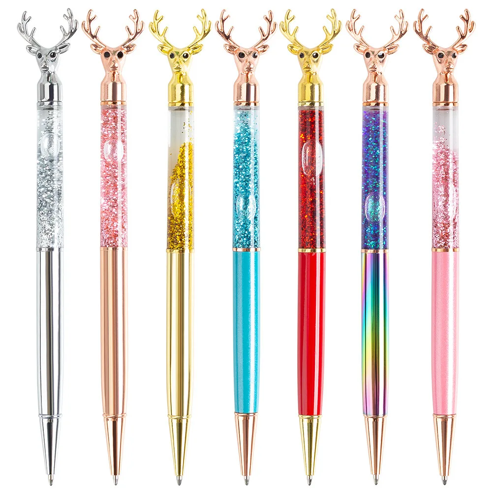 

20PCS Cartoon Deer Head Crystal Pen For Writing Teacher Student Stationery School Supplies Metal Ballpoint Pen