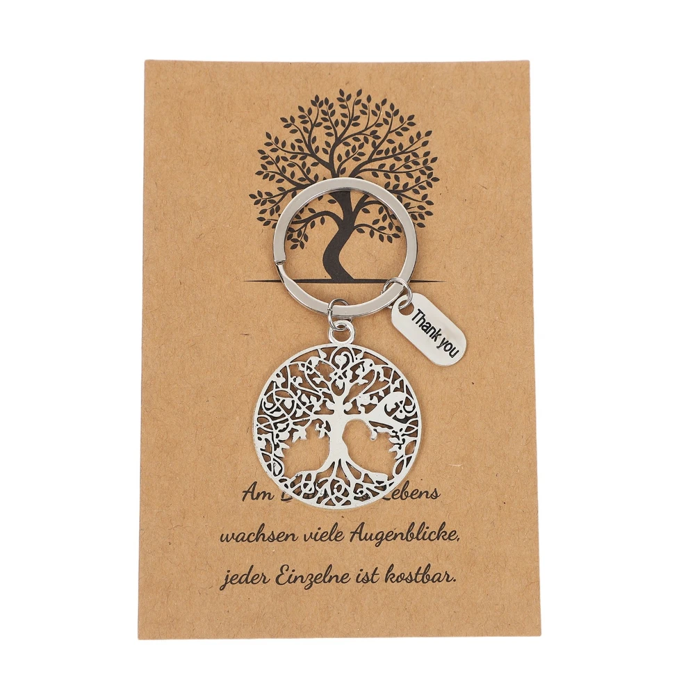 Hollow out circular life tree keychain zinc alloy peace world big tree pendant and thank you brand keychain gift blessing card