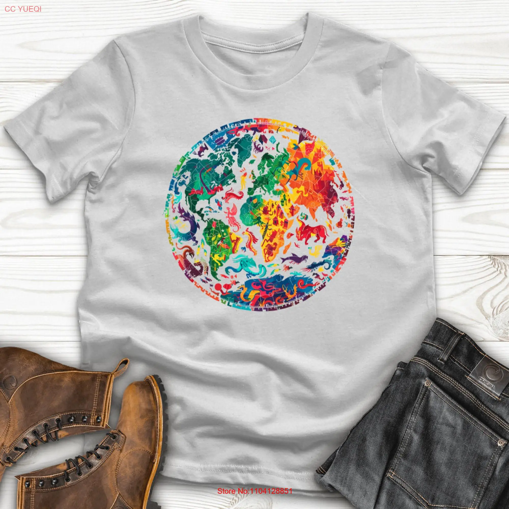 Mythical Map Shuffle Cotton T Shirt long or short sleeves