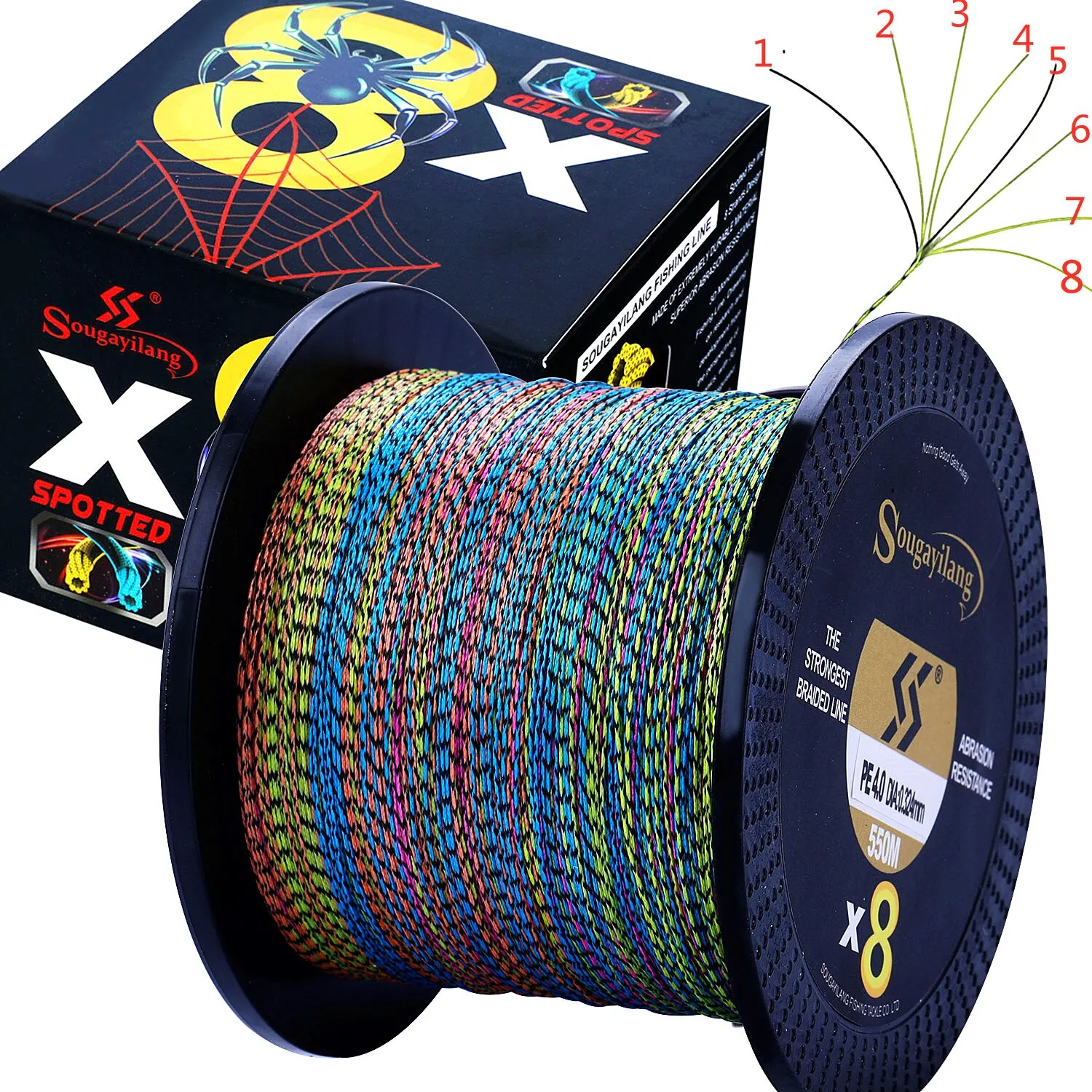 Sougayilang X8 Braided PE Fishing Line 150M 350M 550M Strong Fishing Line Speckle Multifilament Durable Fishing Line Pesca