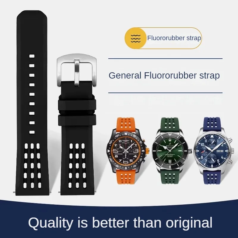 Universal Brand Flat Interface Fluororubber Watch Strap For Men 18/19/20/21/22/24mm