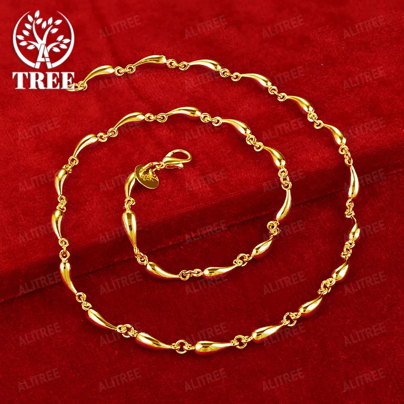 

Hot 18k Gold Water Drop Necklace For Women Men Wedding Party Birthday Fashion Creative New Jewelry Gift Accessories 45cm Chain