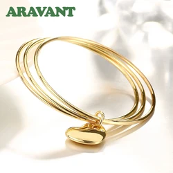 Aravant 2024 New 24K Gold Multi Circle Triple Ring Heart Bangle For Women Wedding Fashion Jewelry