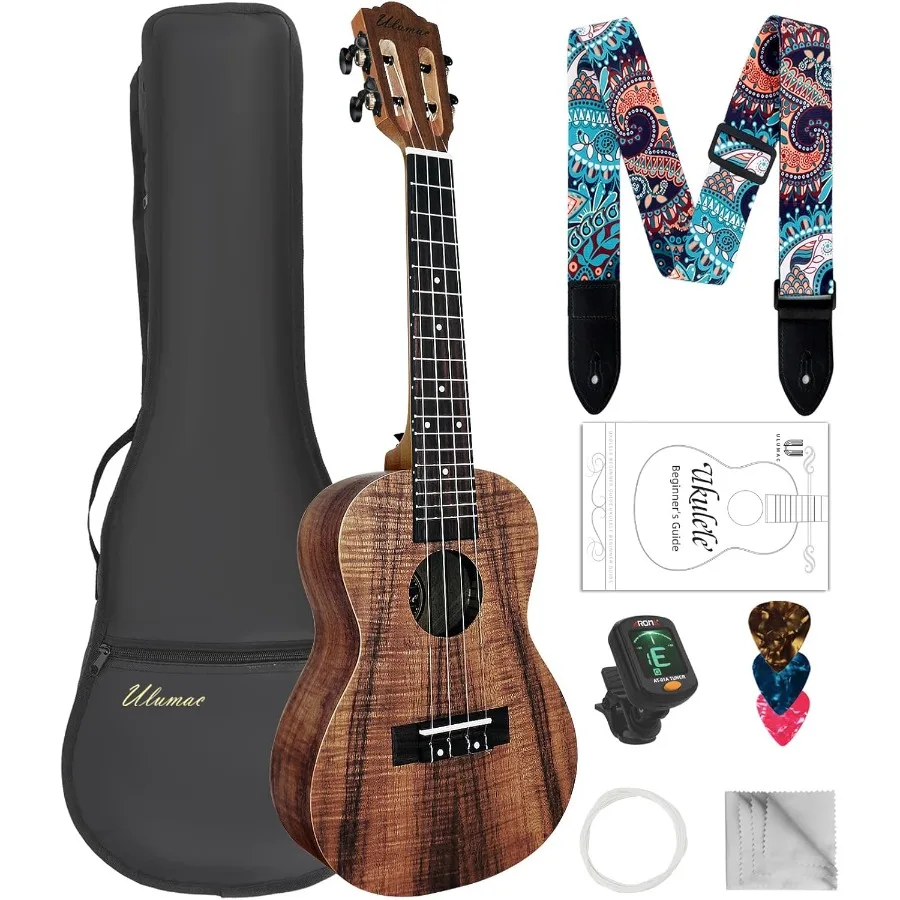 

Concert Ukulele KOA Acacia Wood 23 inch for Adults and Professional Instrument with Carbon Strings Builtin Tuner Gig Bag and St