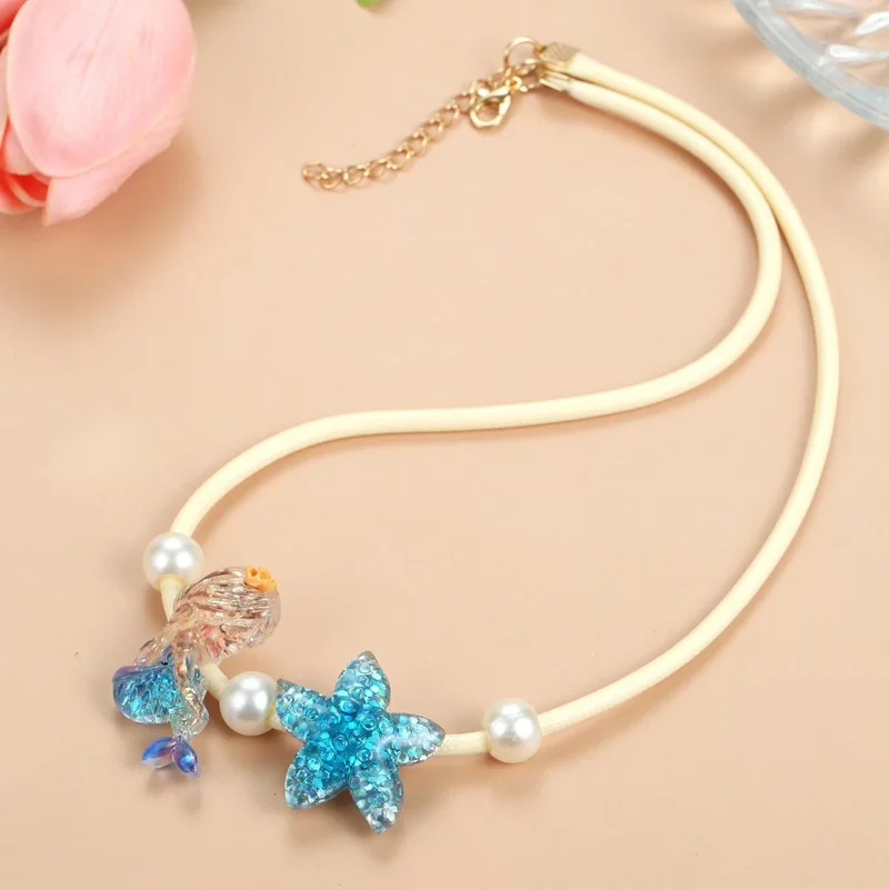 Beach Resort Wind Women's Necklace Starfish Mermaid Dolphin Pendant Clavicle Chain Pearl Handmade Beaded Necklace
