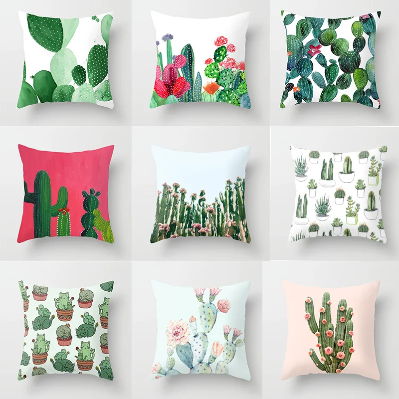 Cactus Throw Pillow Cover Succulent Desert Plant Cushion  for Home Sofa Chair