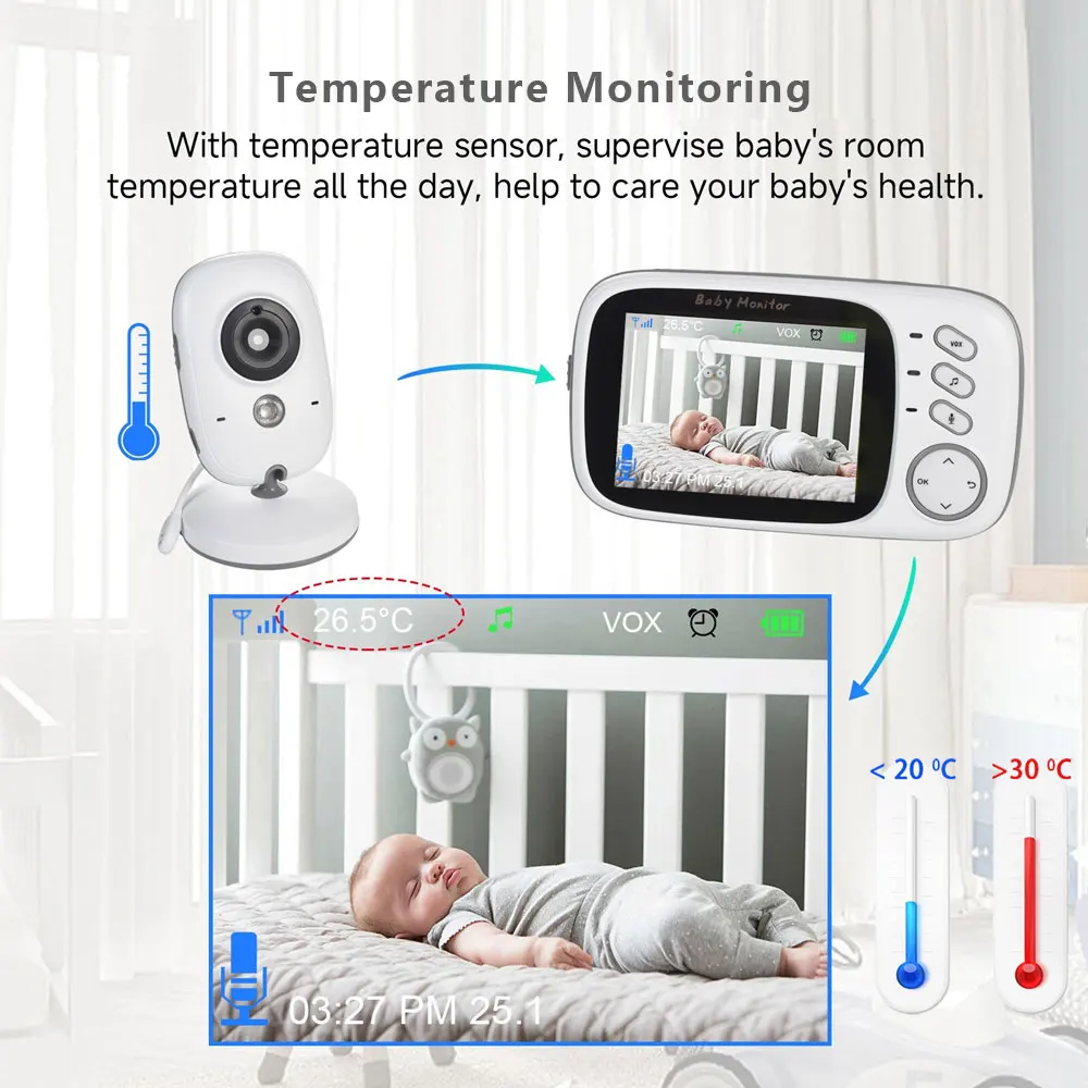 Monitor de bebé VB603 V2 inalámbrico, 2,4G, pantalla LCD de 3,2 pulgadas, Audio bidireccional, visión nocturna, vigilancia, cámara de seguridad para niñera