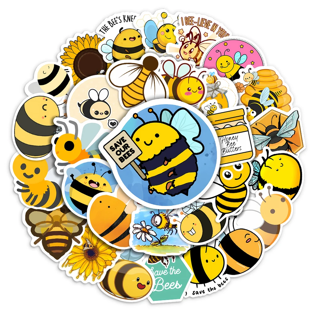 Kawaii Cartoon Honey Bee Stickers Cute Animals DIY Skateboard Laptop Luggage Cup Bike Motorcycle Phone PVC Waterproof Child Toys