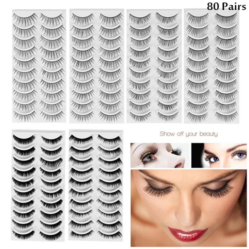 80Pairs Fake Eyelashes Natural Look 8 Styles Long Thick False Lashes for Women Teen Daily Use Fake Eyelash Natural Eyelashes