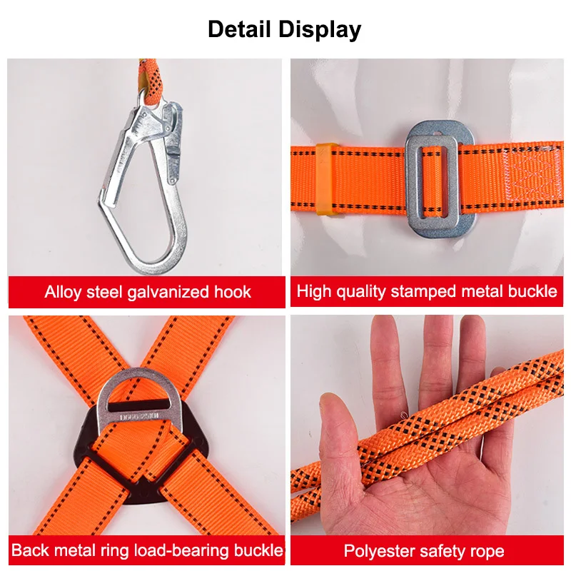 Five-Point Safety Harness Aerial Worker Outdoor Construction Protection Waist Belts Safety Belt Rescue with Survival Rope Hook