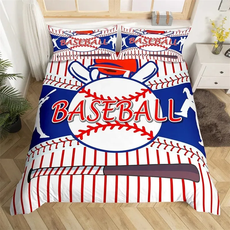 

Baseball Duvet Cover Polyester Sports Theme Bedding Set King Baseball Gaming Geometry Stripe Quilt Cover For Ball Lover Boy Girl