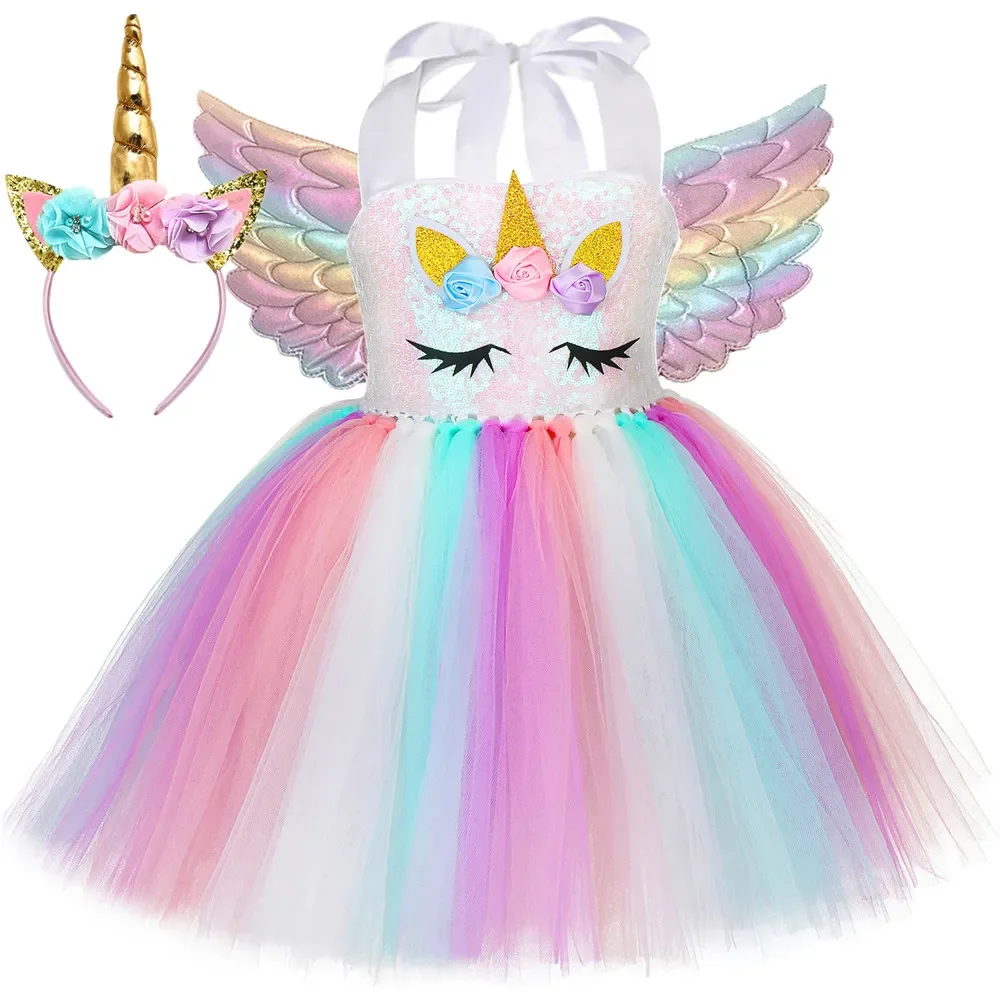 

Girls Princess Unicorn Tutu Dress Pastel Sequins Children Birthday Party Tulle Dresses Toddler Kids Holiday Halloween Costumes